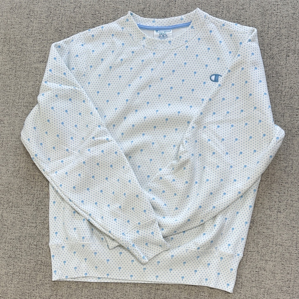 Champion White Sweatshirt with Blue Dots